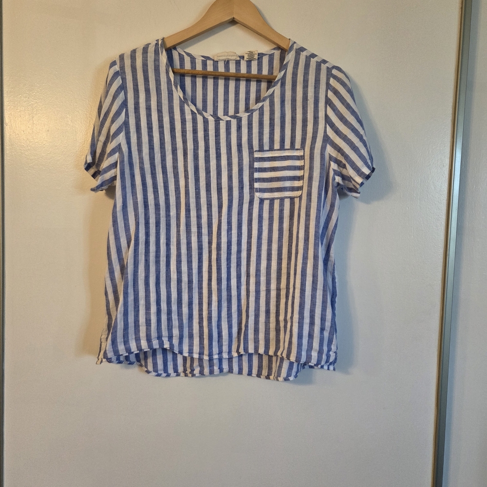 Blue and White Striped Short Sleeve Top